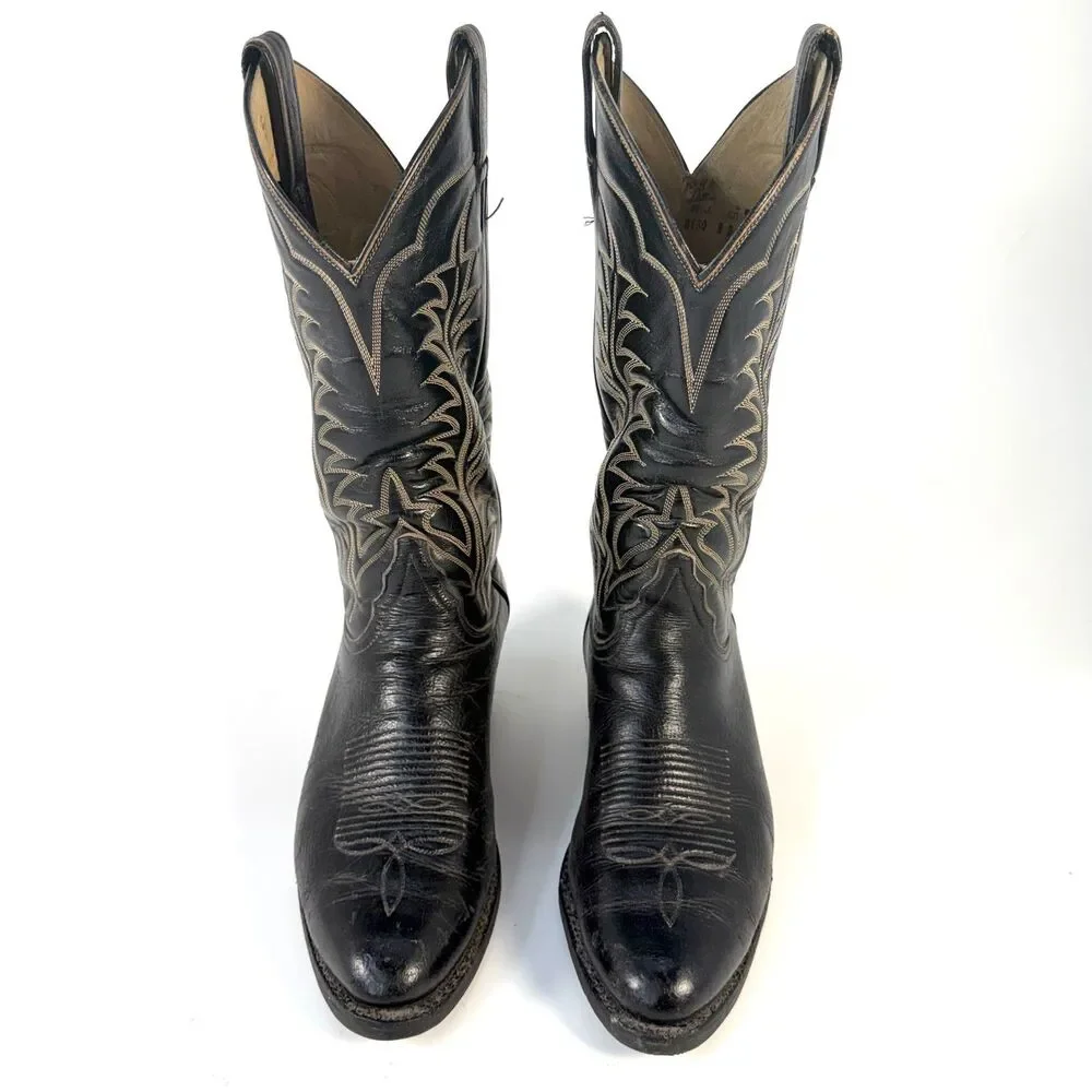 Tony Lama Black Leather Cowboy Western Boots Style B120 Mens Size 8 D Vibram